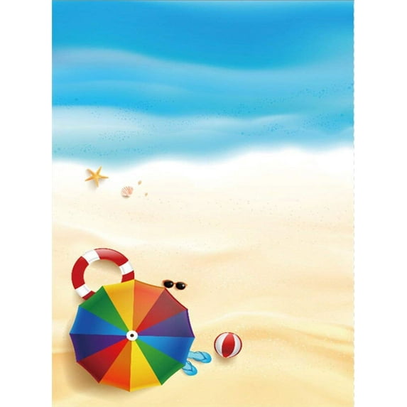 ABPHOTO Polyester 5x7ft Sand Beach Backdrop Seaside Umbrella Starfish Backdrops for Photography Lifebuoy Balls Slipper Summer Ocean Photo Background Kids Adults Holiday Travel Studio Props