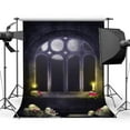 thumbnail image 1 of ABPHOTO Polyester 5x7ft Seamless Photography Backdrops Halloween Horror Night Mysterious Moon Skulls Scene Personal Halloween Masquerade Portraits Photo Backgrounds Studio Props CA259, 1 of 3