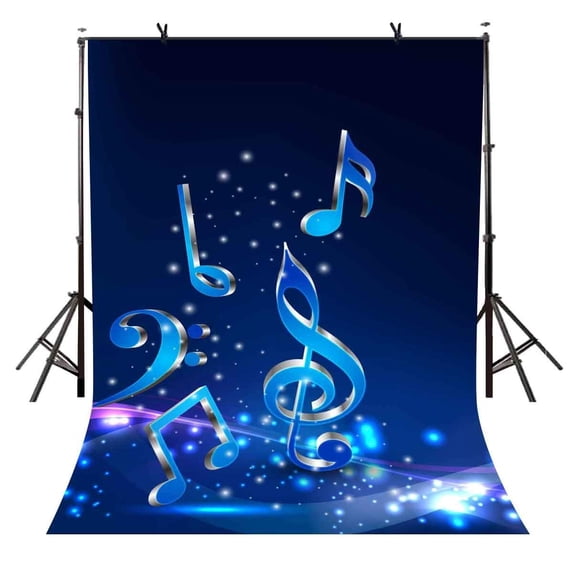 ABPHOTO Polyester 5x7ft Simple Blue Backdrop Three Dimensional Music Symbol Blue Minimalistic Photography Background and Studio Photography Backdrop Props