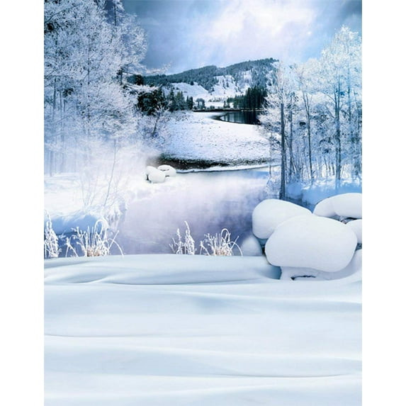 ABPHOTO Polyester 5x7ft Snow Tree Hill Landscape White World Photography Backdrops Photo Props Studio Background