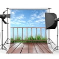 thumbnail image 1 of ABPHOTO Polyester 5x7ft Spring Backdrop Green Grass Field Blue Sky White Cloud Nature Wooden Fence Rustic Stripes Wood Floor Photography Background for Lover Picnic and Hiking Photo Studio Props, 1 of 3