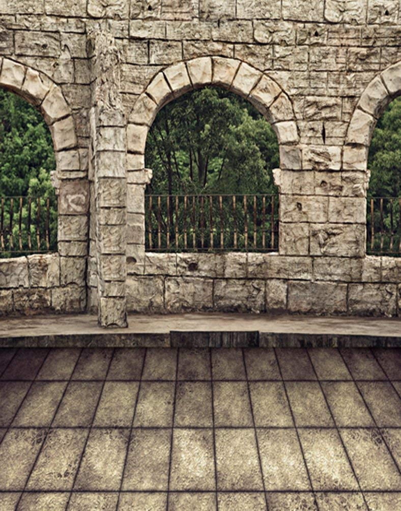 Building For Backdrop ABPHOTO Polyester 5x7ft Stone Building Green Tree Photography Backdrops ...