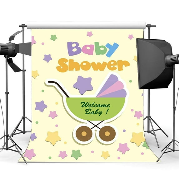 ABPHOTO Polyester 5x7ft Sweet Baby Shower Backdrop Cute Pram Backdrops Twinkle Little Stars Cartoon Photography Background for Boys Girls Happy 1st Birthday Party Decoration Photo Studio Props