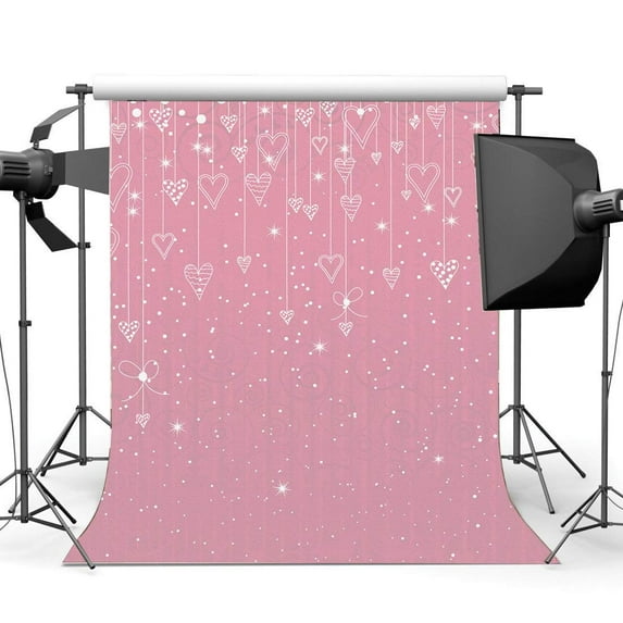 ABPHOTO Polyester 5x7ft Sweet Baby Shower Backdrop Pink String Hearts Bokeh Twinkle Spots Sparkle Sequins Romantic Wedding Photography Background for Girls Lover Party Decoration Photo Studio Props