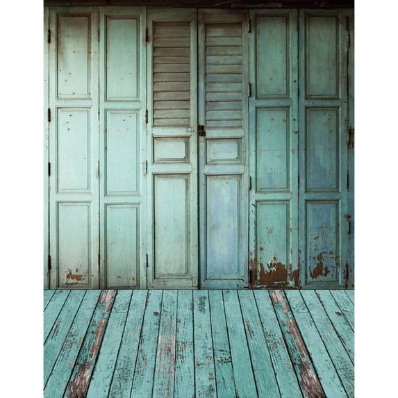 ABPHOTO Polyester 5x7ft Vintage Blue Wooden Door Photo Backdrop Baby Kids Newborn Indoor Photography Background Wood Floor