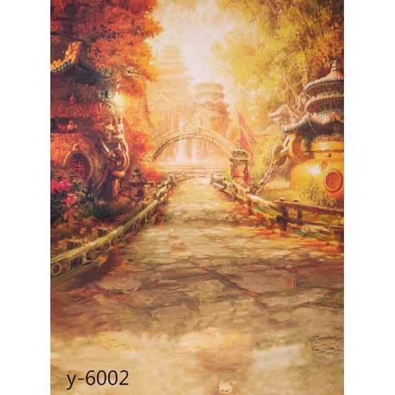 ABPHOTO Polyester 5x7ft Vintage Building Tree Painting Photography Backdrops Photo Props Studio Background
