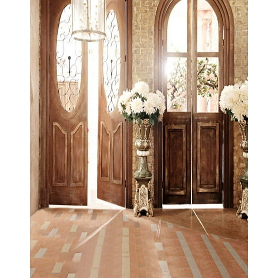 ABPHOTO Polyester 5x7ft Vintage Door Room Flowers Photography Backdrops Photo Props Studio Background