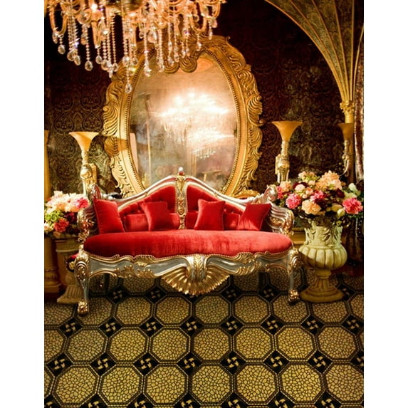 ABPHOTO Polyester 5x7ft Vintage Gold Living Room Mirrow Sofa Photography Backdrops Photo Props Studio Background