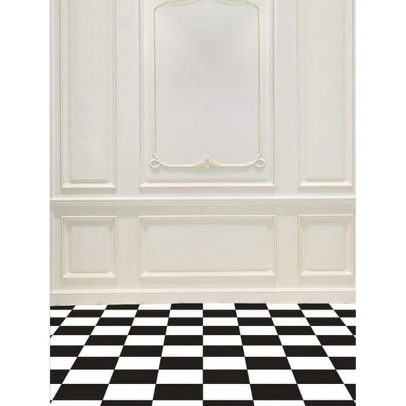 ABPHOTO Polyester 5x7ft White Black Floor Vintage Wall Photography Backdrops Photo Props Studio Background