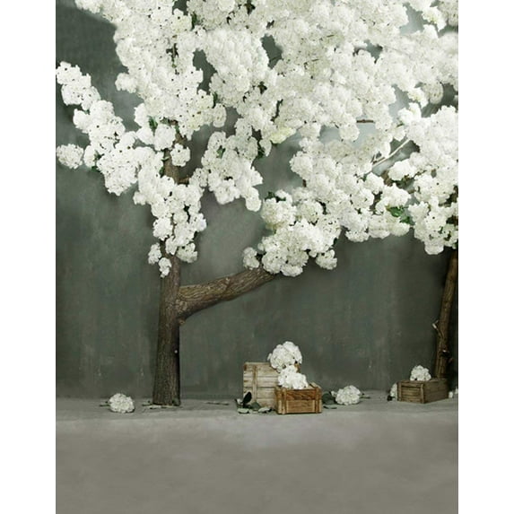 ABPHOTO Polyester 5x7ft White Flowers Tree Photography Backdrops Photo Props Studio Background