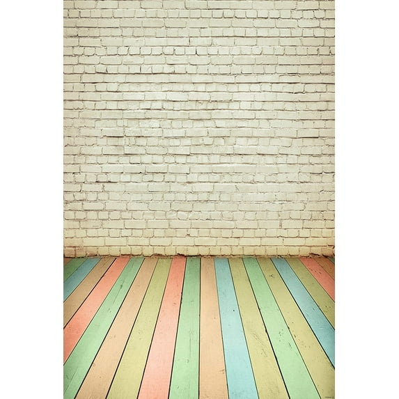 ABPHOTO Polyester 5x7ft White Photography Backdrop Brick Wall Background Rainbow Wood Floor For Newborn Baby Children Shoot for Studio