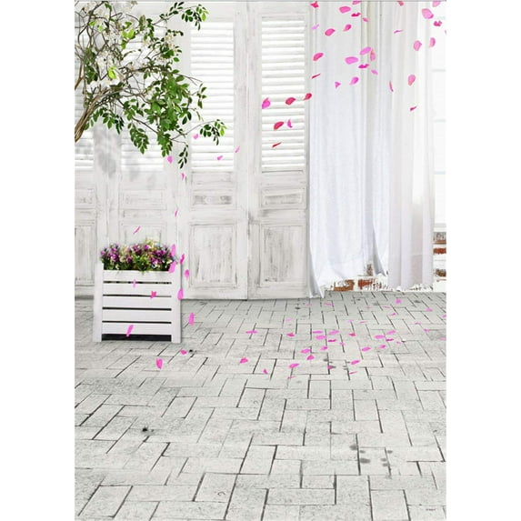 ABPHOTO Polyester 5x7ft White Photography Backdrop Wooden Door Brick Floor Window Spring Photo Studio Background