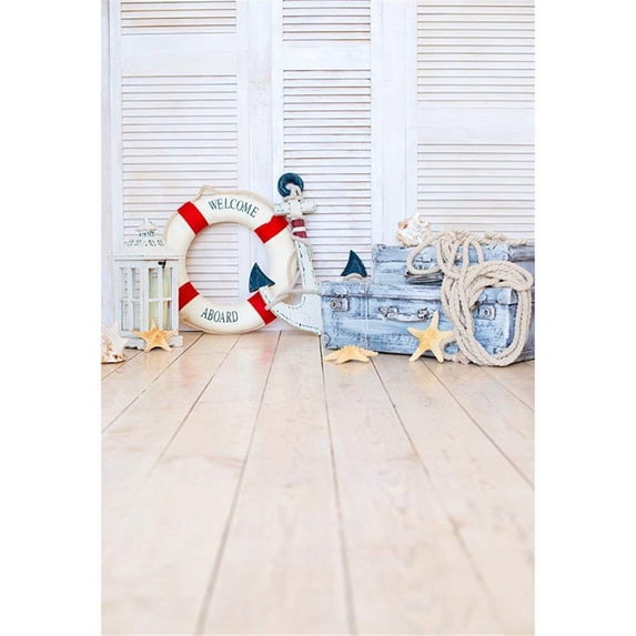 ABPHOTO Polyester 5x7ft White Wooden Door Baby Sailor Photography Backdrops Lifebuoy Anchor Suitcases Kid Children Photo Backgrounds Wood Floor