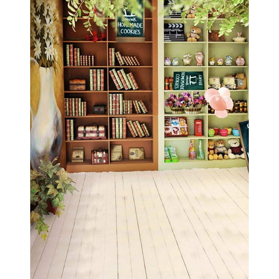 ABPHOTO Polyester 5x7ft Wooden Floor Bears Books Photography Backdrops Photo Props Studio Background
