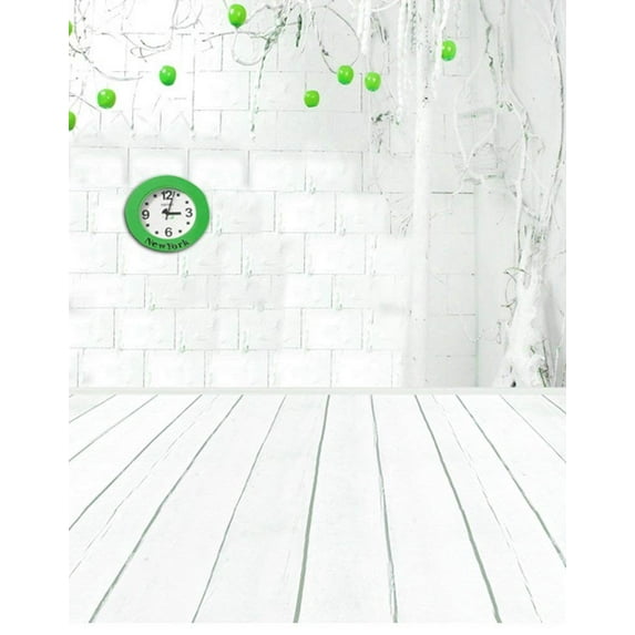 ABPHOTO Polyester 5x7ft Wooden Floor Brick Wall Clock Photography Backdrops Photo Props Studio Background