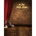 thumbnail image 1 of ABPHOTO Polyester 5x7ft Wooden Floor Brick Wall Red Curtain Photography Backdrops Photo Props Studio Background, 1 of 2