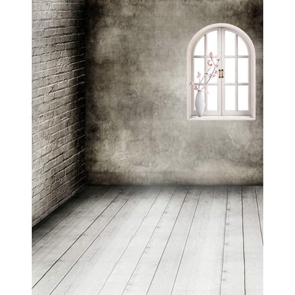 ABPHOTO Polyester 5x7ft Wooden Floor Brick Wall Window Flowers Photography Backdrops Photo Props Studio Background