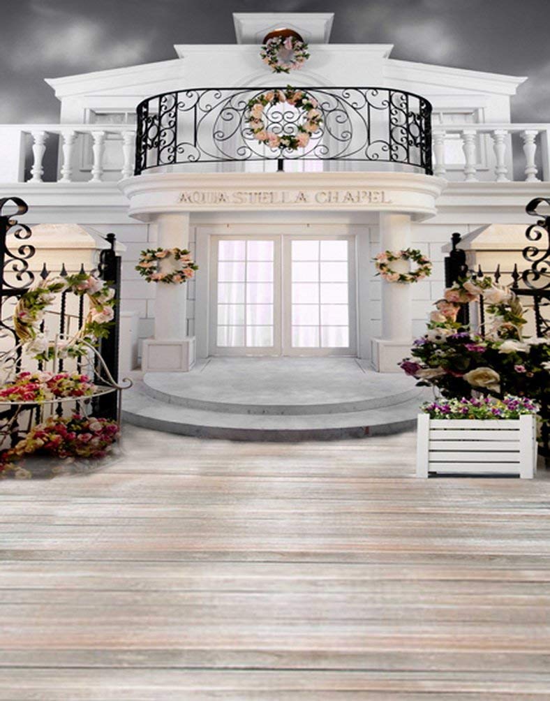 Building For Backdrop ABPHOTO Polyester 5x7ft Wooden Floor Classic Building Flowers ...