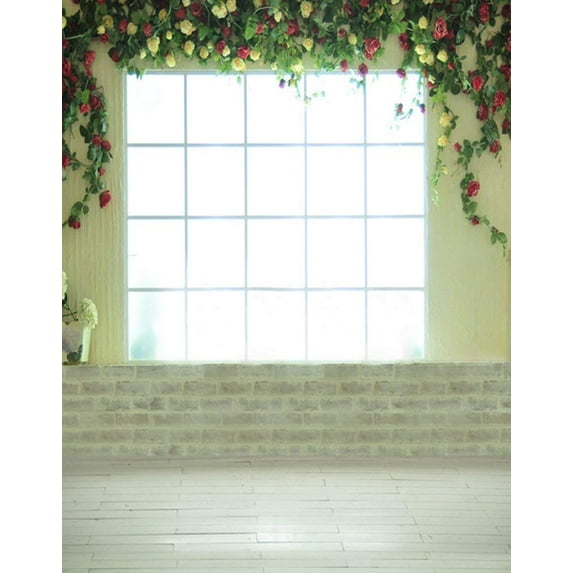 ABPHOTO Polyester 5x7ft Wooden Floor Colorful Flowers Window Photography Backdrops Photo Props Studio Background