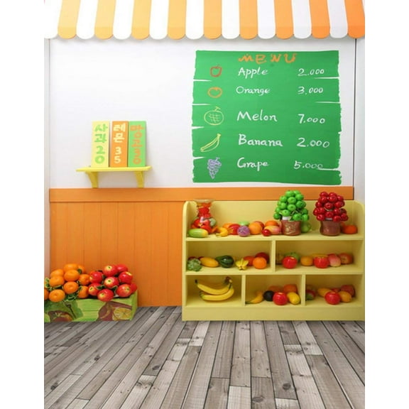 ABPHOTO Polyester 5x7ft Wooden Floor Fruits Store Photography Backdrops Photo Props Studio Background