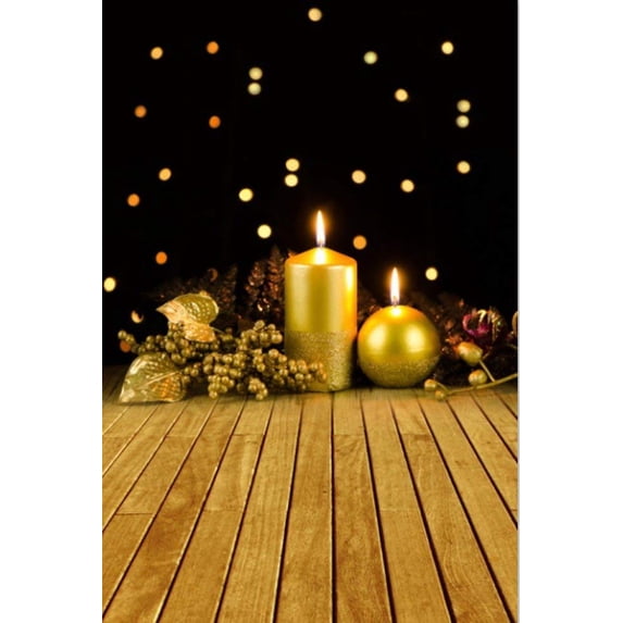 ABPHOTO Polyester 5x7ft Wooden Floor Romantic Candle Photography Backdrops Photo Props Studio Background