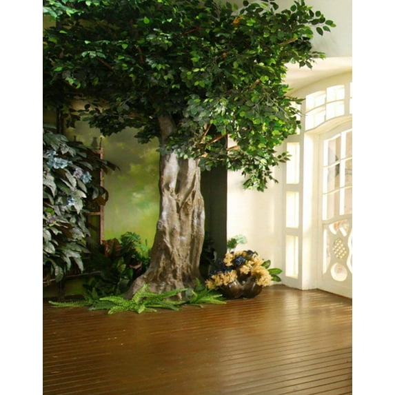 ABPHOTO Polyester 5x7ft Wooden Floor Tree Photography Backdrops Photo Props Studio Background