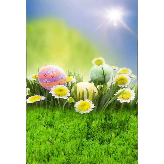 ABPHOTO Polyester 5x7ftEaster Photography Backdrop Egg Hunt Fresh Grass Floor Background Backdrops for Photo Booth Party Banner Kids Photo Studio Props