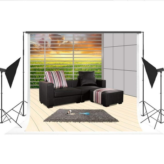 ABPHOTO Polyester 7x5ft Backdrop for Photography Indoor Sofa Portable Wooden Floor Photographic Foto Background for Family Photo Studio
