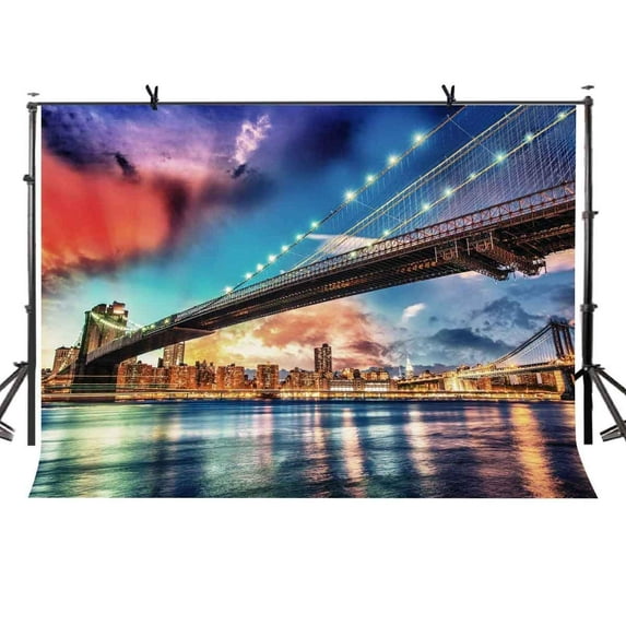 ABPHOTO Polyester 7x5ft Brooklyn Bridge Backdrop World Famous Landscape Brooklyn Bridge Photography Background and Studio Photography Backdrop Props
