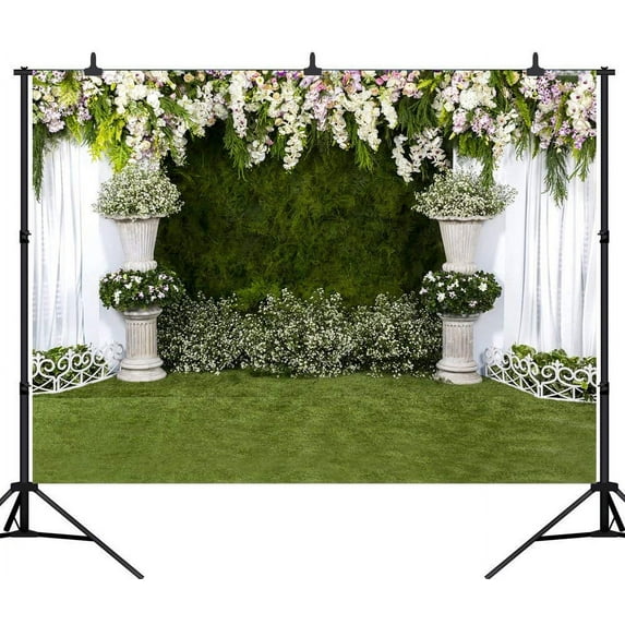 ABPHOTO Polyester 7x5ft Colorful Flowers White Lace Curtain Wedding Ceremony Theme Photography Backdrop Photo Background Studio Prop