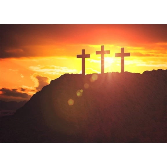 ABPHOTO Polyester 7x5ft Cross Backdrop Resurrection of Bokeh Sunrise Nature Scene Backdrops for Photography Kids Adults Happy Easter Photo Background Studio Props
