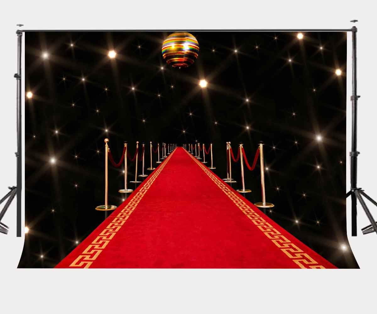 ABPHOTO Polyester 7x5ft Endless Red Carpet Backdrop Black Background Shiny Ceiling Photography