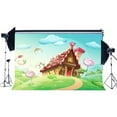 thumbnail image 1 of ABPHOTO Polyester 7x5ft Fairytale Backdrop Gingerbread House Backdrops Candy Lollipops Green Grass Meadow Cartoon Photography Background for Girls Princess Happy 1st Birthday Photo Studio Props, 1 of 3