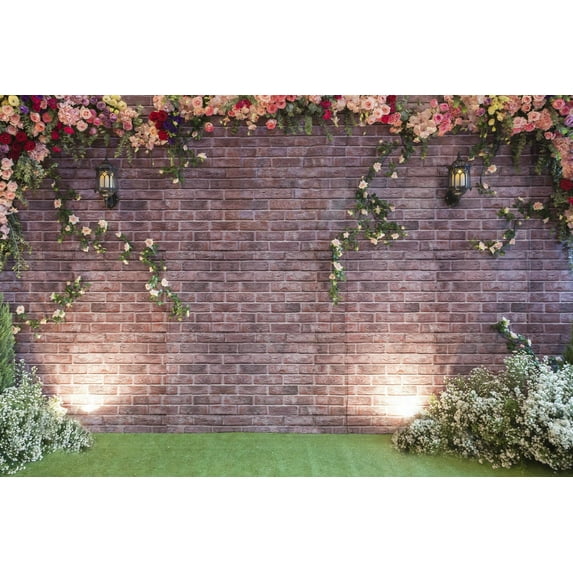 ABPHOTO Polyester 7x5ft Flowers Wall Photography Backdrops Brick Backdrop Spring Stuido Background