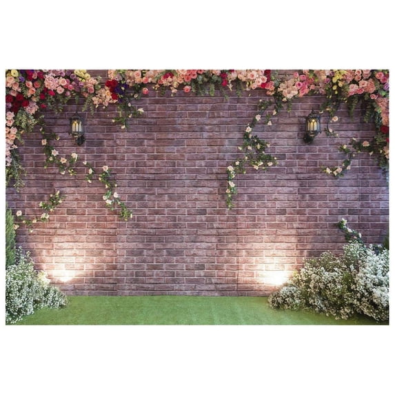 ABPHOTO Polyester 7x5ft Flowers Wall Photography Backdrops Brick Backdrop Spring Stuido Background