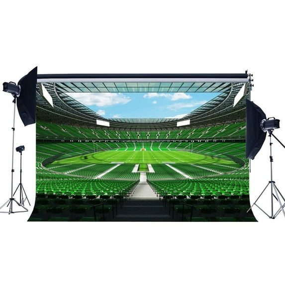 ABPHOTO Polyester 7x5ft Football Field Backdrop Indoor Stadium Spectator Seats Green Grass Meadow Sports Match School Game Gymnasium Photography Background Boys Happy Birthday Photo Studio Props
