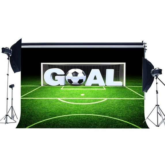 ABPHOTO Polyester 7x5ft Football Field Backdrop Stadium Backdrops Goal Interior Green Grass Meadow Photography Background for Boys Kids Sports Match School Game Birthday Party Photo Studio Props
