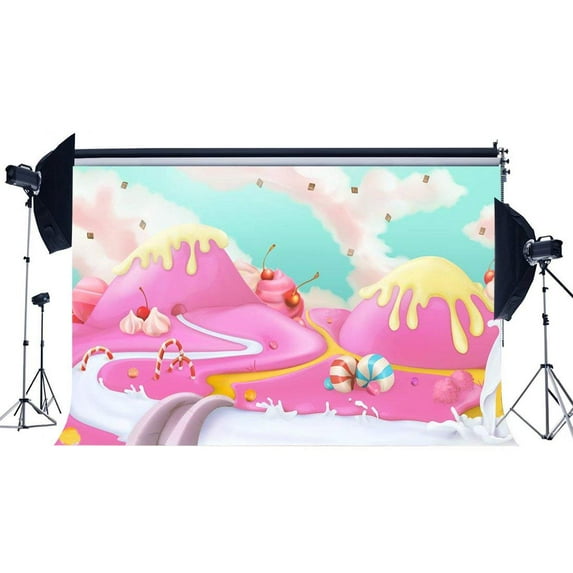 ABPHOTO Polyester 7x5ft Girl's 1st Birthday Backdrop Sweet Baby Shower Backdrops Cake Smash Cheese Fairytale Candy Cane Lollipops Cartoon Photography Background for Kids Princess Photo Studio Props