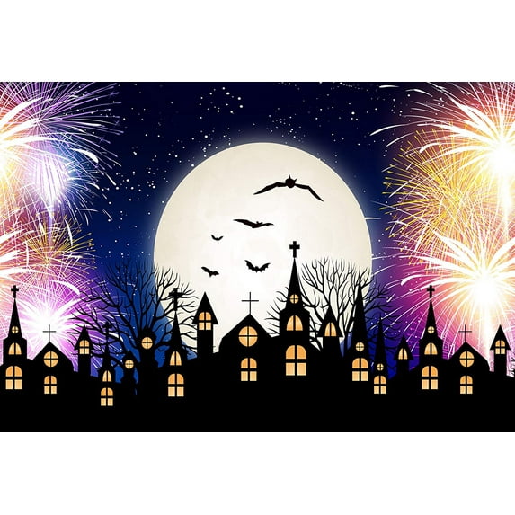 ABPHOTO Polyester 7x5ft Halloween Backdrops Church Moon Firework Night Background Photography Party Photo Booth Backdrop