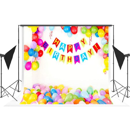 ABPHOTO Polyester 7x5ft Happy Birthday Photo Background Children Ballons Backdrop Studio Props for Kids 1st Party Decoration