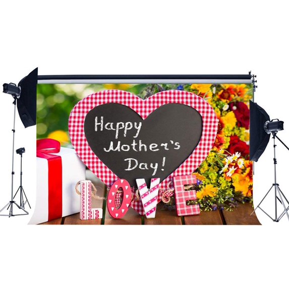 ABPHOTO Polyester 7x5ft Happy Mother's Day Backdrop Sweet Love Gifts Backdrops Fresh Flowers Bokeh Sequins Vintage Wood Floor Photography Background for Kids Thanks Mum Party Photo Studio Props