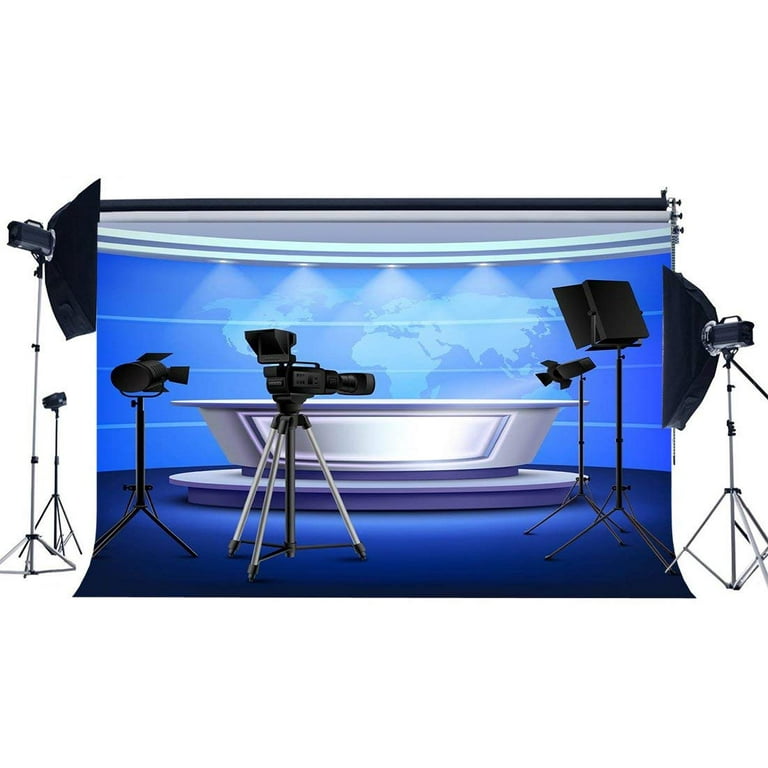 Live Streaming Backdrop, 9x6ft/2.7x1.8m Vinyl, Blue and White Stage  Broadcasting Table, Video Conference TV Show Decor Banner Video Studio  Props