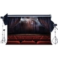 thumbnail image 1 of ABPHOTO Polyester 7x5ft Luxurious Cinema Backdrop Grunge Curtain Backdrops Stage Lights Shabby Wood Floor Red Chairs Interior Theatre Photography Background for Kids Girls Show Photo Studio Props, 1 of 3