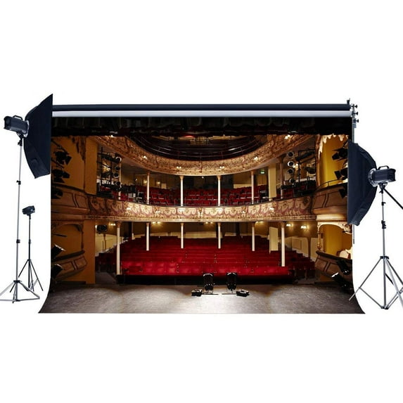 ABPHOTO Polyester 7x5ft Luxurious Stage Backdrop Interior Theatre Show Backdrops Bokeh Shining Lights Red Chair Band Concert Photography Background for School Graduation Ceremony Photo Studio Props