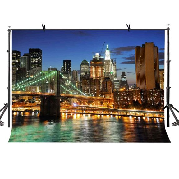 ABPHOTO Polyester 7x5ft New York Night Backdrop New York City Night Bridge Photography Background and Studio Photography Backdrop Props