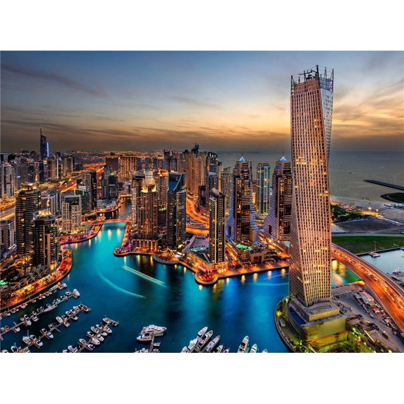 ABPHOTO Polyester 7x5ft Night View of Dubai City Theme Photography Backgrounds for Video Photo Studio Props
