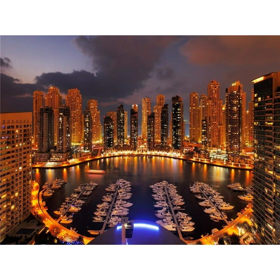 ABPHOTO Polyester 7x5ft Night View of Dubai City Theme Photography Backgrounds for Video Photo Studio Props