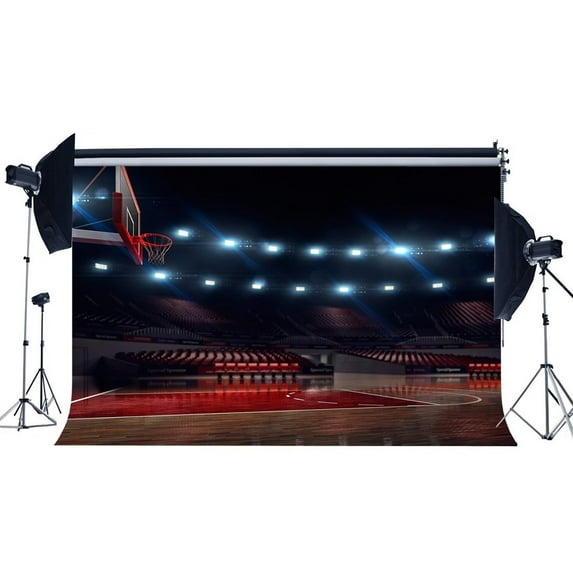 ABPHOTO Polyester 7x5ft Photography Backdrop Basketball Field Stage Lights Wood Floor Interior Backdrops Seamless Kids Children Adults Portraits Background Photo Studio Props