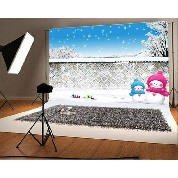 ABPHOTO Polyester 7x5ft Photography Backdrop Cartoon Snowman Snowing Christmas Photo Background Backdrops for Photography Photo Shoots Party Newborn Kids Baby Personal Portrait Photo Studio Props
