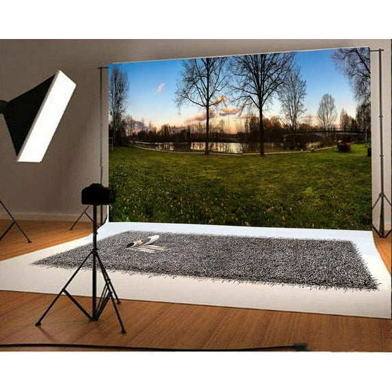ABPHOTO Polyester 7x5ft Photography Backdrop Green Grass Field Dead Tree Lake Park Backdrops for Photography Photo Shoots Party Adults Kids Wedding Personal Portrait Photo Background Studio Props